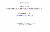 1 ECE 221 Electric Circuit Analysis I Chapter 6 Cramer’s Rule Herbert G. Mayer, PSU Status 1/14/2015.