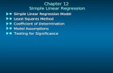 Chapter 12 Simple Linear Regression n Simple Linear Regression Model n Least Squares Method n Coefficient of Determination n Model Assumptions n Testing.