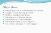 Objectives Review physics of compressed air diving Complications during descent Medical problems at depth Complications during ascent Prevention of complications.