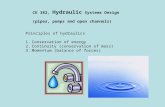 CE 382, Hydraulic Systems Design (pipes, pumps and open channels) Principles of hydraulics 1.Conservation of energy 2.Continuity (conservation of mass)