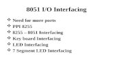 8051 I/O Interfacing  Need for more ports  PPI 8255  8255 – 8051 Interfacing  Key board Interfacing  LED Interfacing  7 Segment LED Interfacing.