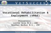 Vocational Rehabilitation and Employment V E T S U C C E S S Vocational Rehabilitation & Employment (VR&E) Presenters: Leslie Arje M.S., CRC Heather Becker.