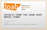 RESULTS FROM THE DOAB USER NEEDS STUDY Janneke Adema (DOAB) OASPA conference 19-21 September, Budapest.