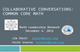 COLLABORATIVE CONVERSATIONS: COMMON CORE MATH Math Leadership Network December 4, 2015 Jim Shortjshort@vcoe.orgjshort@vcoe.org Vicki Vierravvierra@vcoe.orgvvierra@vcoe.org.