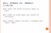 B ELL R INGER #1: M ONDAY, 1/10/10 What does the word chivalry mean to you? Who comes to mind when you think of chivalry? Have ideals about chivalry changed.