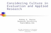 AIA Web Conference on Culturally Competent Practices in Program Evaluation Considering Culture in Evaluation and Applied Research Rodney K. Hopson Duquesne.