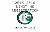 2015-2016 NIWOT HS REGISTRATION CLASS OF 2018. Registration Process 1.Students will review the course catalog online and completely fill out all registration.