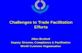 Challenges to Trade Facilitation Efforts Allen Bruford Deputy Director, Compliance & Facilitation World Customs Organization.