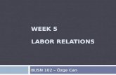 WEEK 5 LABOR RELATIONS BUSN 102 – Özge Can. The Role of Labor Unions  Labor Relations  The relationship between organized labor and management (in its.