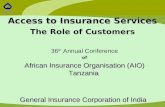 36 th Annual Conference of African Insurance Organisation (AIO) Tanzania General Insurance Corporation of India Access to Insurance Services The Role of.