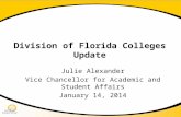 Division of Florida Colleges Update Julie Alexander Vice Chancellor for Academic and Student Affairs January 14, 2014.