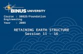 RETAINING EARTH STRUCTURE Session 11 – 16 Course: S0825/Foundation Engineering Year: 2009.