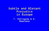 Subtle and Blatant Prejudice in Europe T. Pettigrew & R. Meertens.