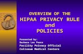 OVERVIEW OF THE HIPAA PRIVACY RULE and POLICIES Presented by: Barbara Lee Peace Facility Privacy Official Coliseum Medical Centers.