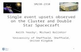 1 Single event upsets observed on the Cluster and Double Star Spacecraft Keith Yearby 1, Michael Balikhin 1 1 University of Sheffield, Sheffield, United.