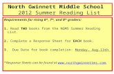 North Gwinnett Middle School 2012 Summer Reading List Requirements for rising 6 th, 7 th, and 8 th graders: 1. Read TWO books from the NGMS Summer Reading.