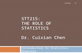 STT215: THE ROLE OF STATISTICS Dr. Cuixian Chen Introduction to Statistics Analysis STT215 1.