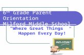 6 th Grade Parent Orientation Milford Middle School “Where Great Things Happen Every Day!”