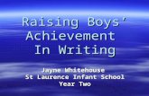 Raising Boys’ Achievement In Writing Jayne Whitehouse St Laurence Infant School Year Two.