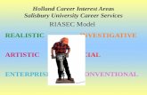 Holland Career Interest Areas Salisbury University Career Services RIASEC Model REALISTIC INVESTIGATIVE ARTISTIC SOCIAL ENTERPRISING CONVENTIONAL.