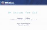 UK Status for SC3 Jeremy Coles GridPP Production Manager: j.coles@rl.ac.uk Service Challenge Meeting Taipei 26 th April 2005.