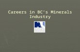 Careers in BC’s Minerals Industry. Mining in British Columbia 2009 11 Metal Mines 10 Coal Mines >35 major Industrial Mineral Operations >1100 Aggregate.