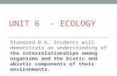 UNIT 6 - ECOLOGY Standard B.6: Students will demonstrate an understanding of the interrelationships among organisms and the biotic and abiotic components.