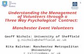 Understanding the Management of Volunteers through a Three Way Psychological Contract: Manchester Event Volunteers Geoff Nichols: University of Sheffield.