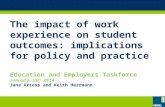The impact of work experience on student outcomes: implications for policy and practice Education and Employers Taskforce January 23 rd 2014 Jane Artess.