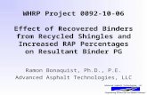 Advanced Asphalt Technologies, LLC “Engineering Services for the Asphalt Industry” WHRP Project 0092-10-06 Effect of Recovered Binders from Recycled Shingles.
