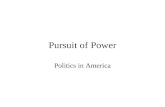 Pursuit of Power Politics in America. Political Socialization Process by which an individual acquires their values, opinions, and beliefs Informal learning.