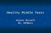 Healthy Middle Years Gaynor Bussell RD, RPHNutr. What are the middle years? Around 45-65; known as ‘baby boomers’ in the States Around 45-65; known as.