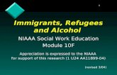 1 Immigrants, Refugees and Alcohol NIAAA Social Work Education Module 10F Appreciation is expressed to the NIAAA for support of this research (1 U24 AA11899-04)