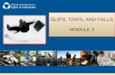 SLIPS, TRIPS, AND FALLS MODULE 2. Ways to prevent slips, trips, and falls: Designing the workplace and work processes Good housekeeping; maintaining clear.