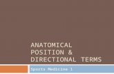 ANATOMICAL POSITION & DIRECTIONAL TERMS Sports Medicine 1.
