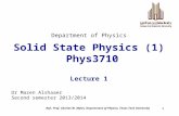 Solid State Physics (1) Phys3710 Lecture 1 Dr Mazen Alshaaer Second semester 2013/2014 Department of Physics 1 Ref.: Prof. Charles W. Myles, Department.