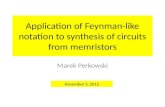 Application of Feynman-like notation to synthesis of circuits from memristors Marek Perkowski November 5, 2012.