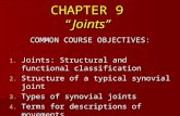 CHAPTER 9 “Joints” COMMON COURSE OBJECTIVES: 1. Joints: Structural and functional classification 2. Structure of a typical synovial joint 3. Types of synovial.