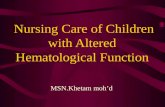 Nursing Care of Children with Altered Hematological Function MSN.Khetam moh’d.