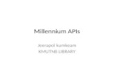 Millennium APIs Jeerapol kumkeam KMUTNB LIBRARY. References Millennium APIs / Matthew Phillips  .