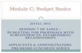 JULY12, 2011 SESSION 7 OF AAPLS – BUDGETING FOR PROPOSALS WITH SUBCONTRACTS: ESTABLISHING RELATIONSHIPS APPLICANTS & ADMINISTRATORS PREAWARD LUNCHEON SERIES.