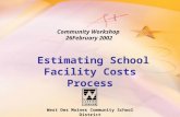 West Des Moines Community School District Community Workshop 26February 2002 Estimating School Facility Costs Process.