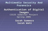 Multimedia Security And Forensics Authentication of Digital Images Sarah Summers Sarah Wahl CS525 Semester Project Spring 2006.