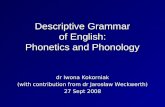 Descriptive Grammar of English: Phonetics and Phonology dr Iwona Kokorniak (with contribution from dr Jarosław Weckwerth) 27 Sept 2008.