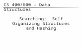 Searching: Self Organizing Structures and Hashing CS 400/600 – Data Structures.