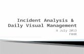 4 July 2013 FHHR.  Morning ◦ Incident Analysis: introduce tools to assist with the review of events (near miss or actual) and determine system changes.