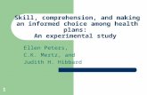 1 Skill, comprehension, and making an informed choice among health plans: An experimental study Ellen Peters, C.K. Mertz, and Judith H. Hibbard.