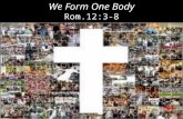 We Form One Body Rom.12:3-8. Therefore, I urge you, brothers, in view of God’s mercy, to offer your bodies as living sacrifices, holy and pleasing.