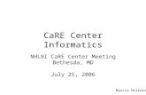 CaRE Center Informatics NHLBI CaRE Center Meeting Bethesda, MD July 25, 2006 Marcia Nizzari.