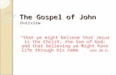 The Gospel of John Overview “that ye might believe that Jesus is the Christ, the Son of God; and that believing ye might have life through his name” John.
